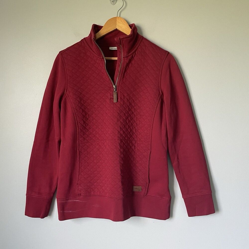L.L. Bean Quilted Half Zip Pullover Sweatshirt Long Sleeve Red Women's Small